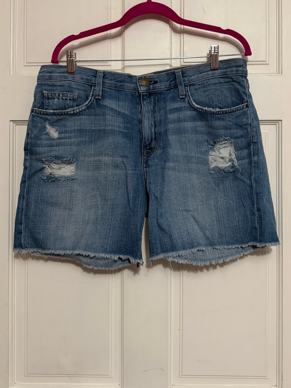 Current/Elliott Boyfriend Roll Short - Light Blue Distressed Cutoff